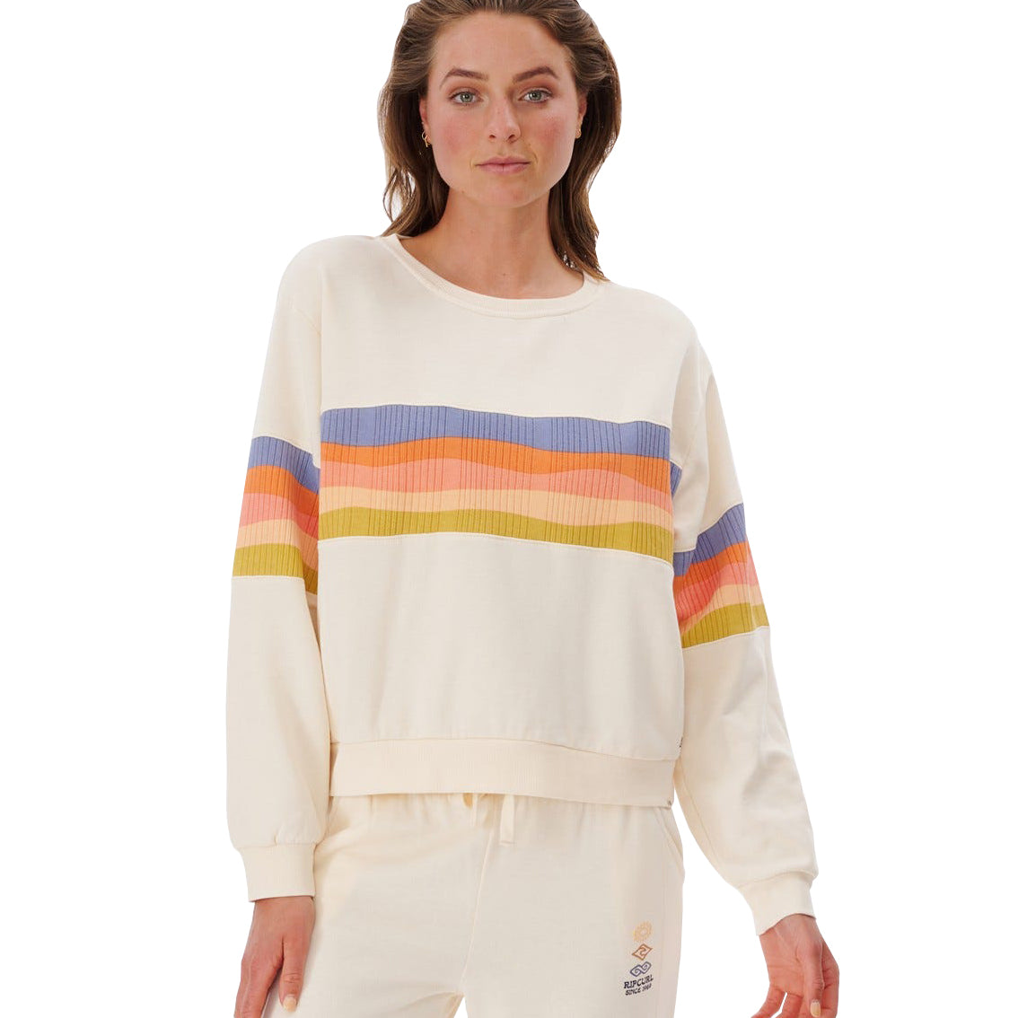 Rip Curl Melting Waves LS Crew Off White L