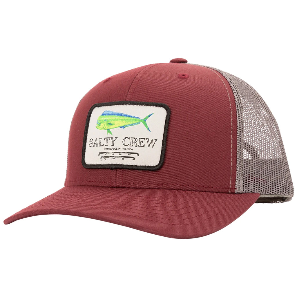 Salty Crew Mahi Mount Retro Trucker Hat Burgundy/Grey OS