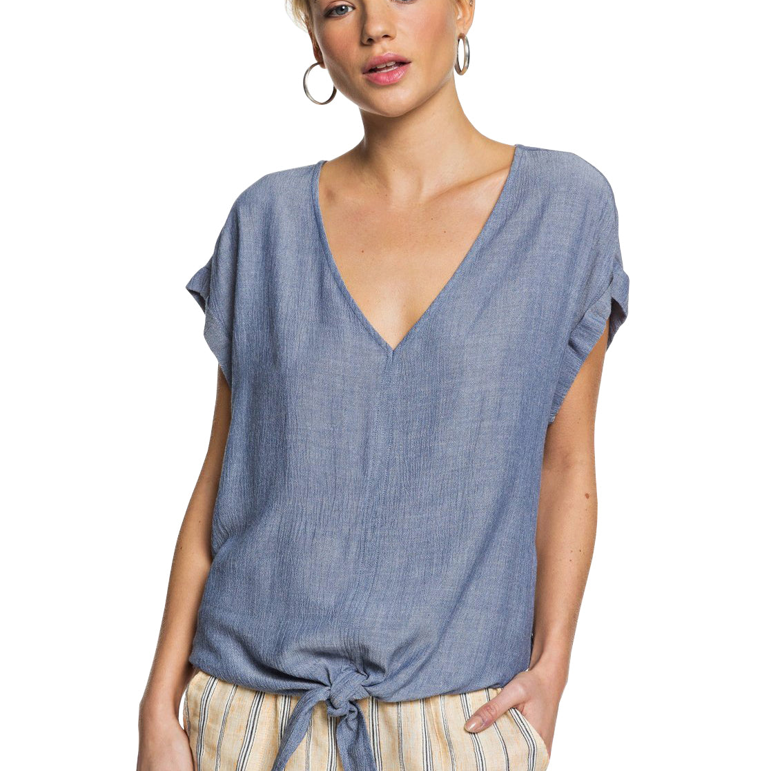 Roxy Born to Try SS Tie-Front Crepe Top BSP0 XS