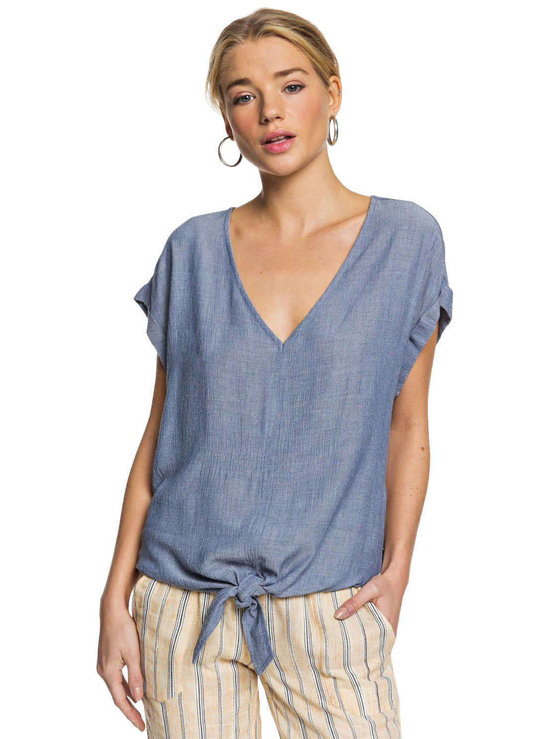 Roxy Born to Try SS Tie-Front Crepe Top BSP0 XS