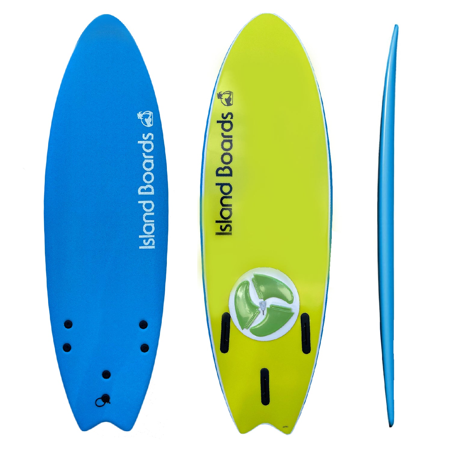 Island Water Sports Swallow Tail Softtop Surfboard Azure Blue-Yellow 5ft6in
