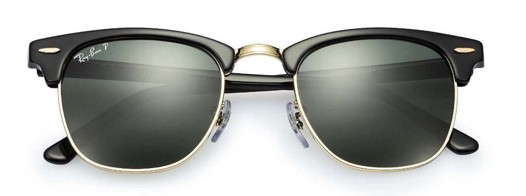 Ray Ban Polarized Clubmaster Sunglasses Black Crystal Green Rimless