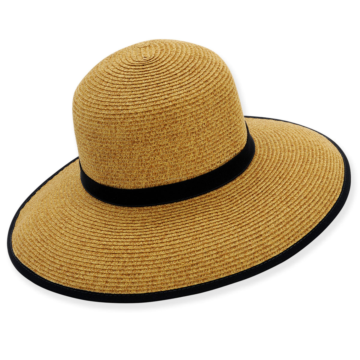 Straw Sun Hat with Grosgrain Trim, Structured Silhouette, UPF 50 Provence Wide Brim Sun Hat UPF 50+ - Solbari USA main image 4