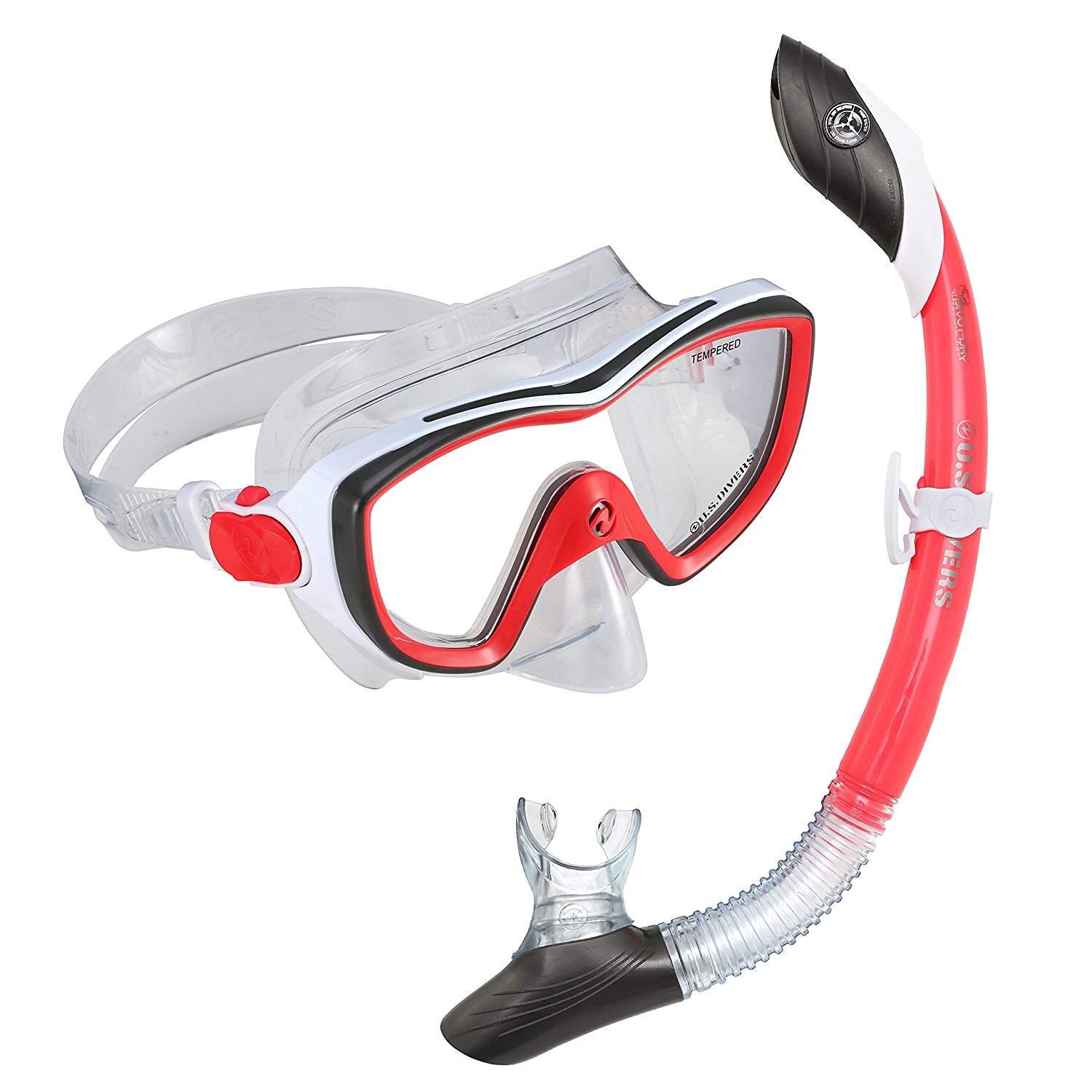 US Divers Diva 2 LX/Island Dry Mask and Snorkel Set Red/White