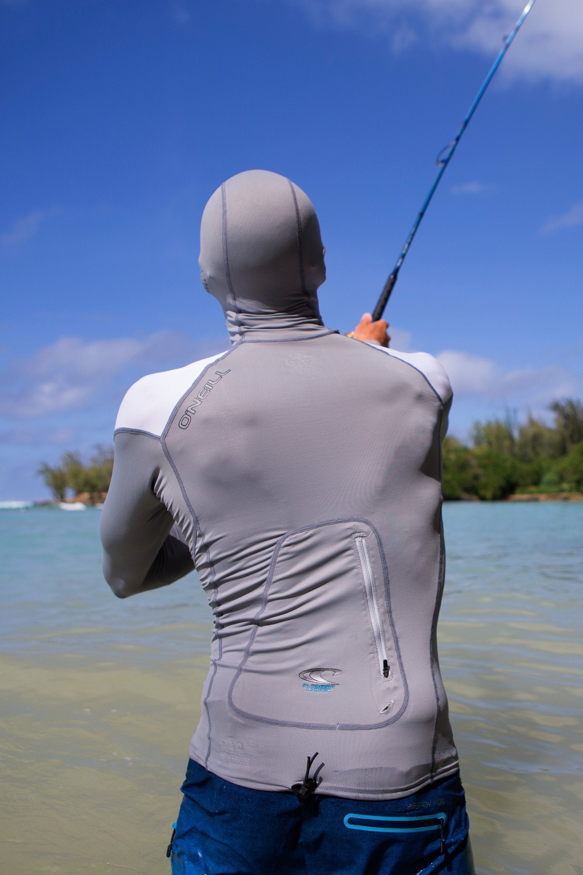 O Neill Premium Skins O Zone L/S Rashguard W/Hood DP1-Cool Grey-White-White XL