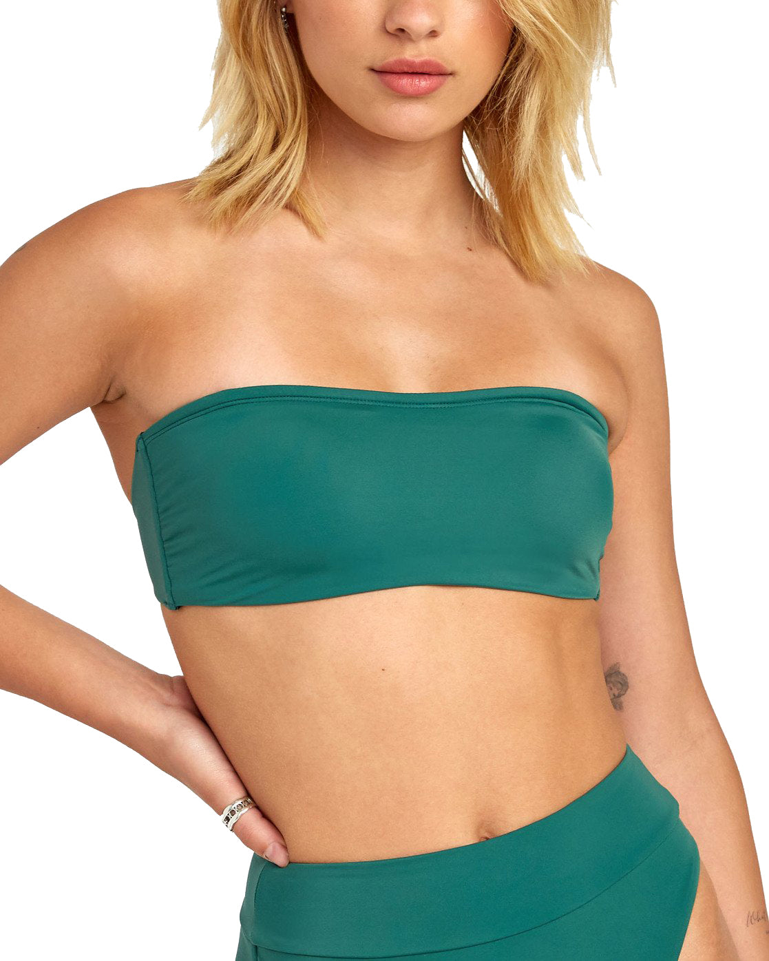 RVCA Solid Bandeau Bikini Top FOR-Forest XS