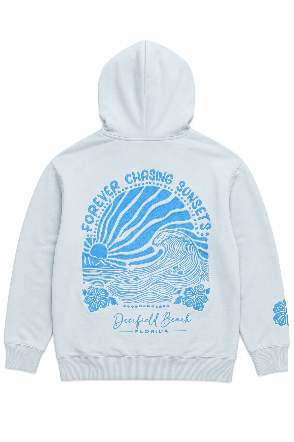 Forever Chasing Sunsets Embroidered Hoodie  DFB-SheerBlue L
