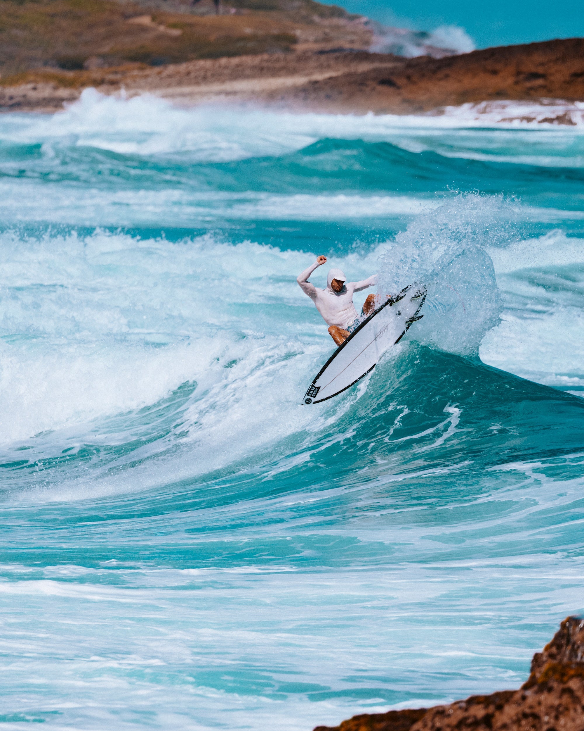 Salty Crew Apex Hood Surf Rashguard - Light Grey L