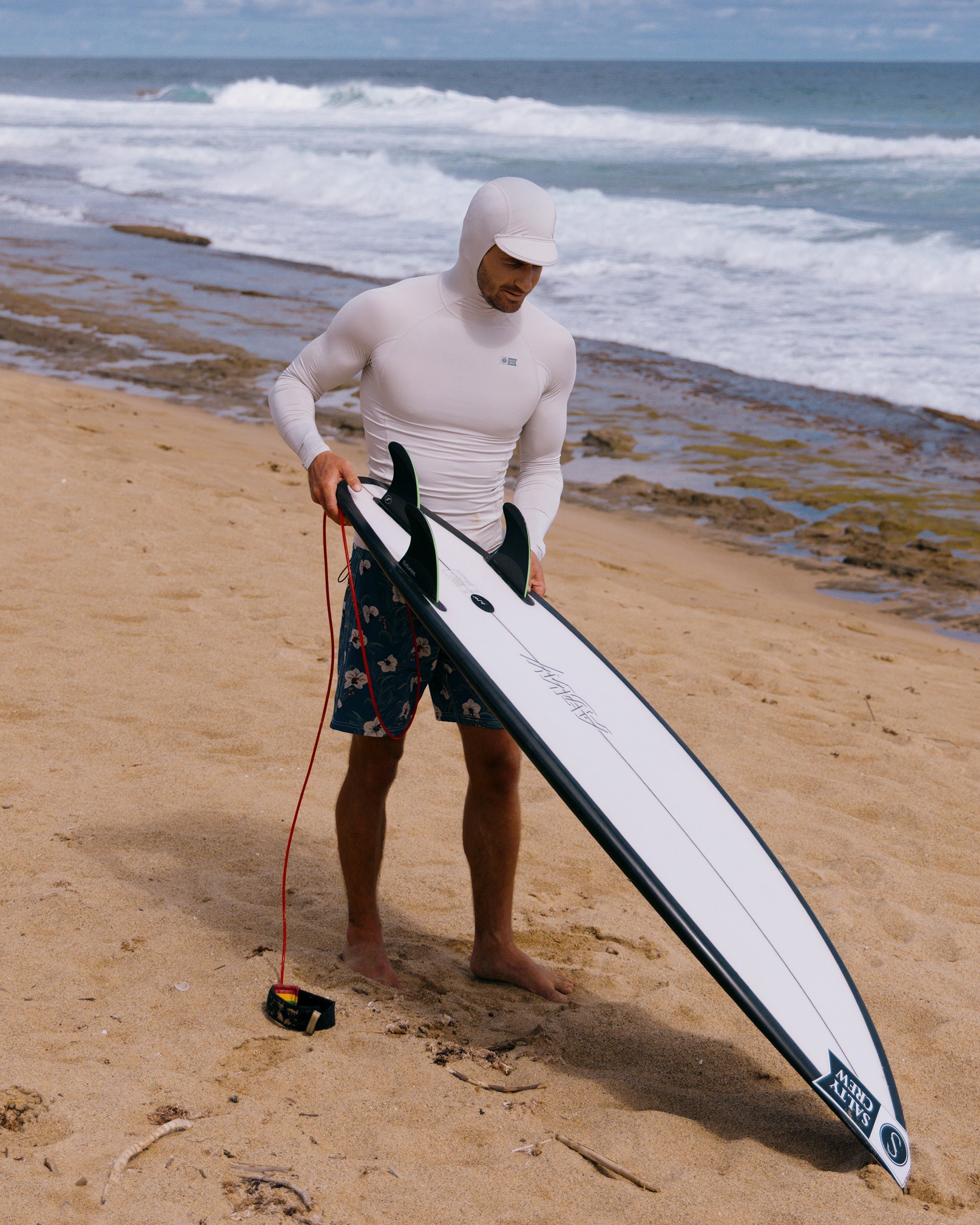 Salty Crew Apex Hood Surf Rashguard - Light Grey XL