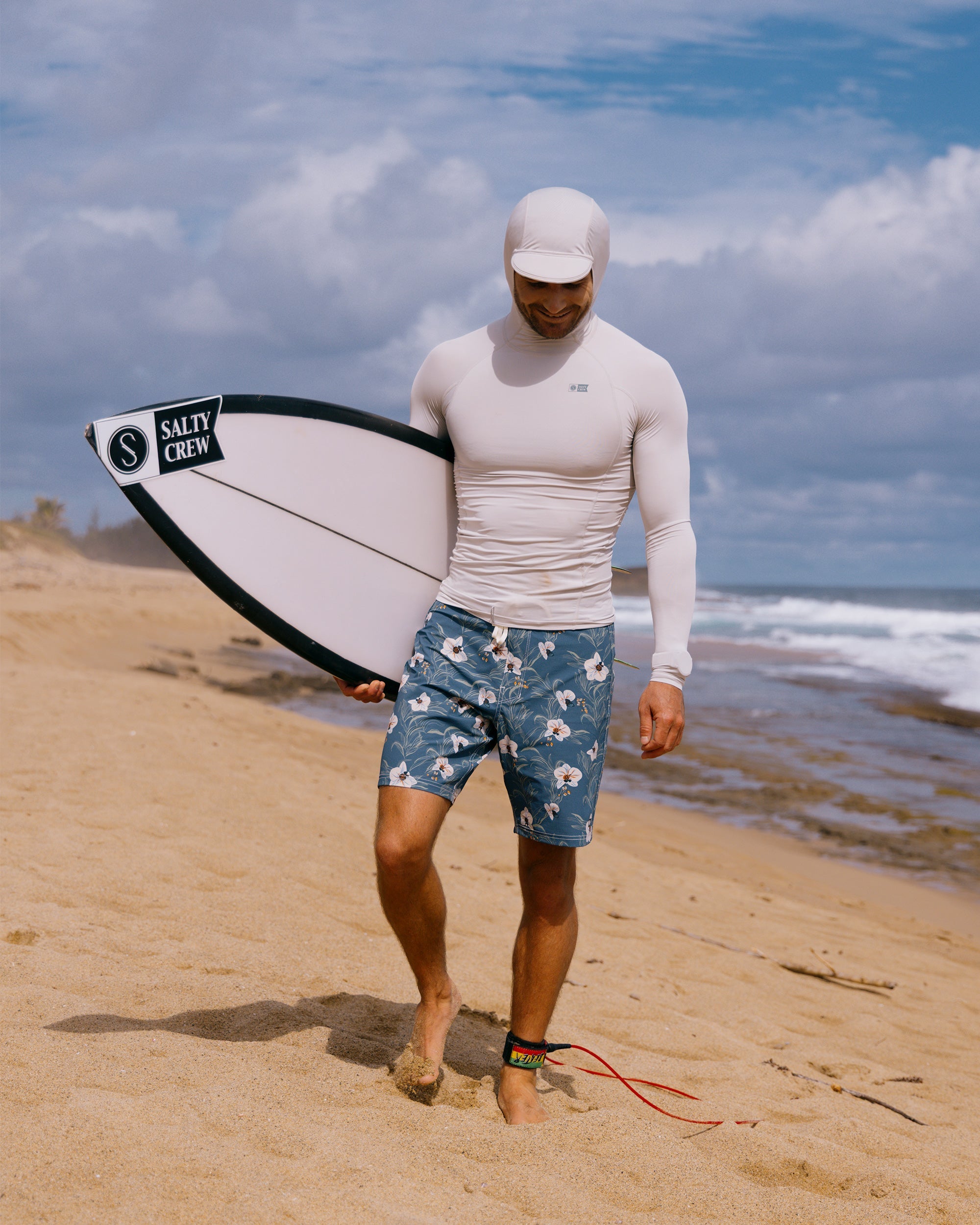 Salty Crew Apex Hood Surf Rashguard - Light Grey XXL