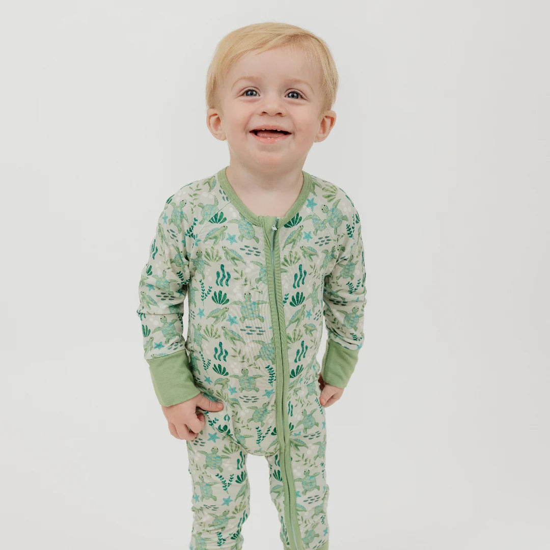 Emerson Save the Sea Turtles Bamboo Convertible Pajamas  Green NB