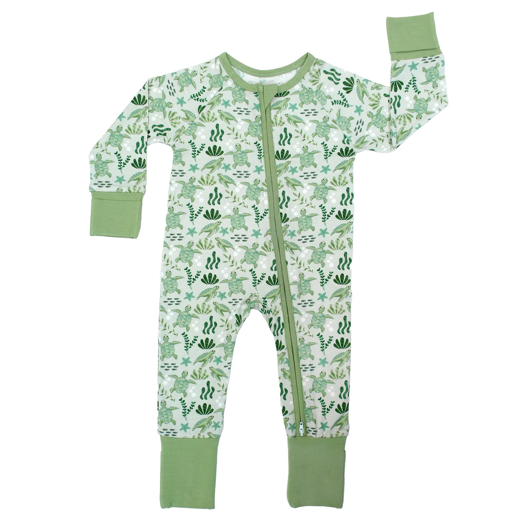Emerson Save the Sea Turtles Bamboo Convertible Pajamas  Green 0-3M