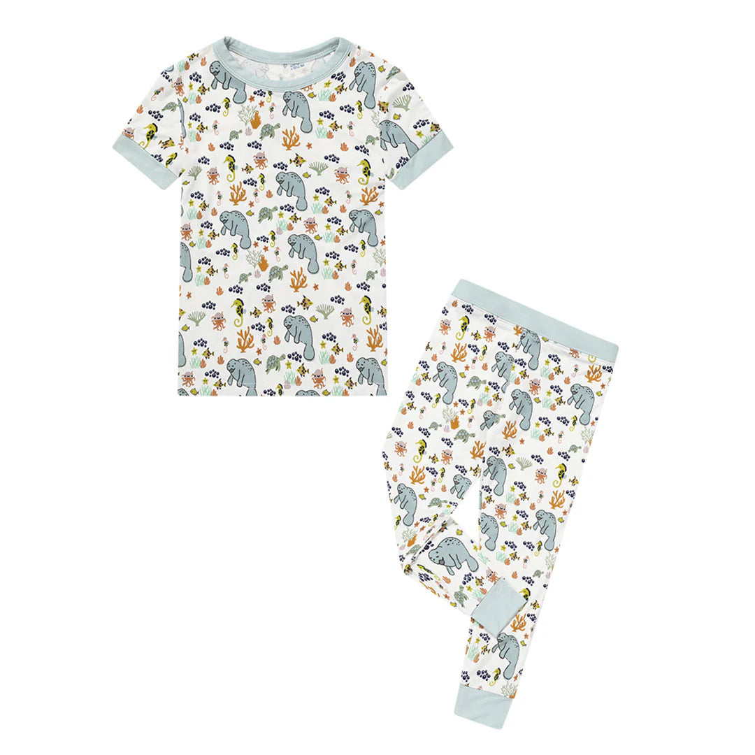 Emerson Manatee SS Pajama Set  White/Multi 3T