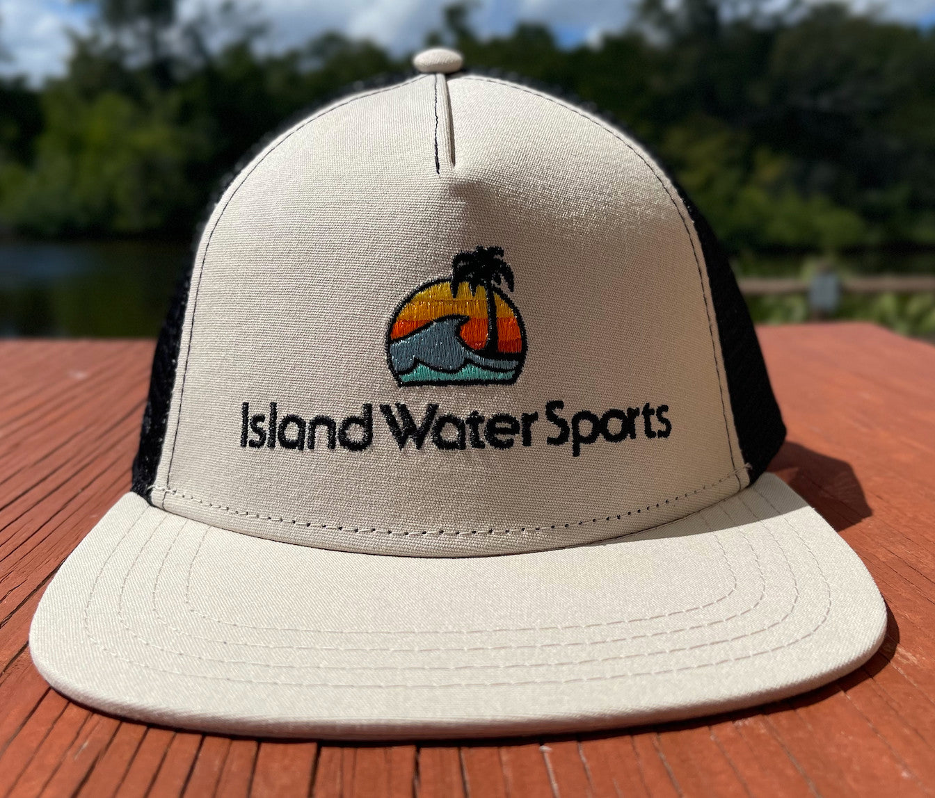 Island Water Sports Sunrise Palm Trucker Hat