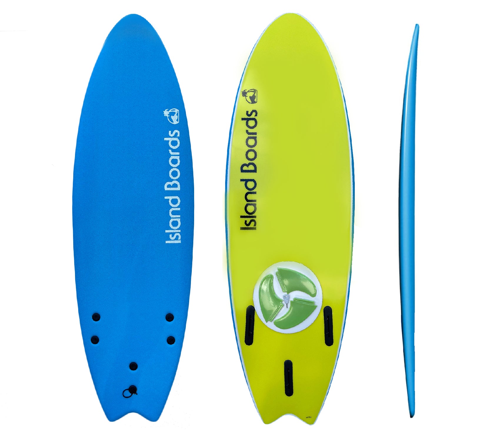 Island Water Sports Swallow Tail Softtop Surfboard Azure Blue-Yellow 6ft0in