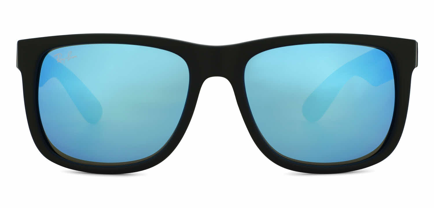 Ray Ban Justin Polarized Sunglasses BlackRubber GreenMirrorBlue Wayfarer