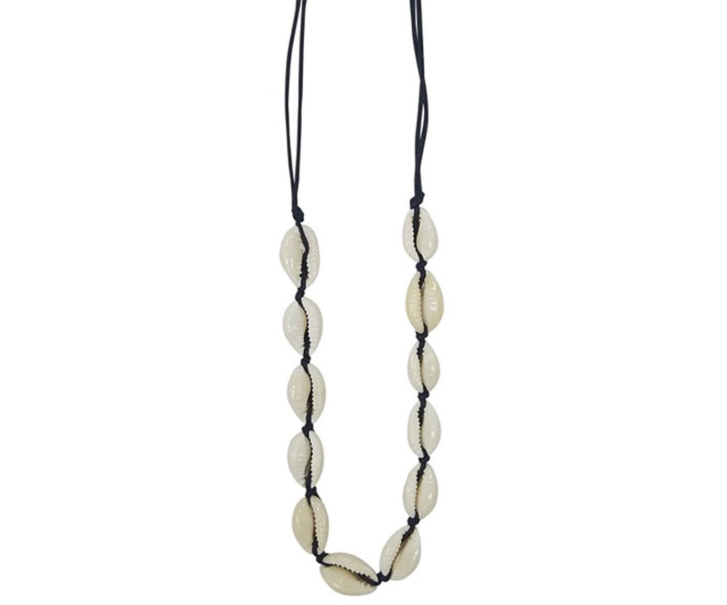 Wave & Palm 12 Cowrie Shell Necklace Black
