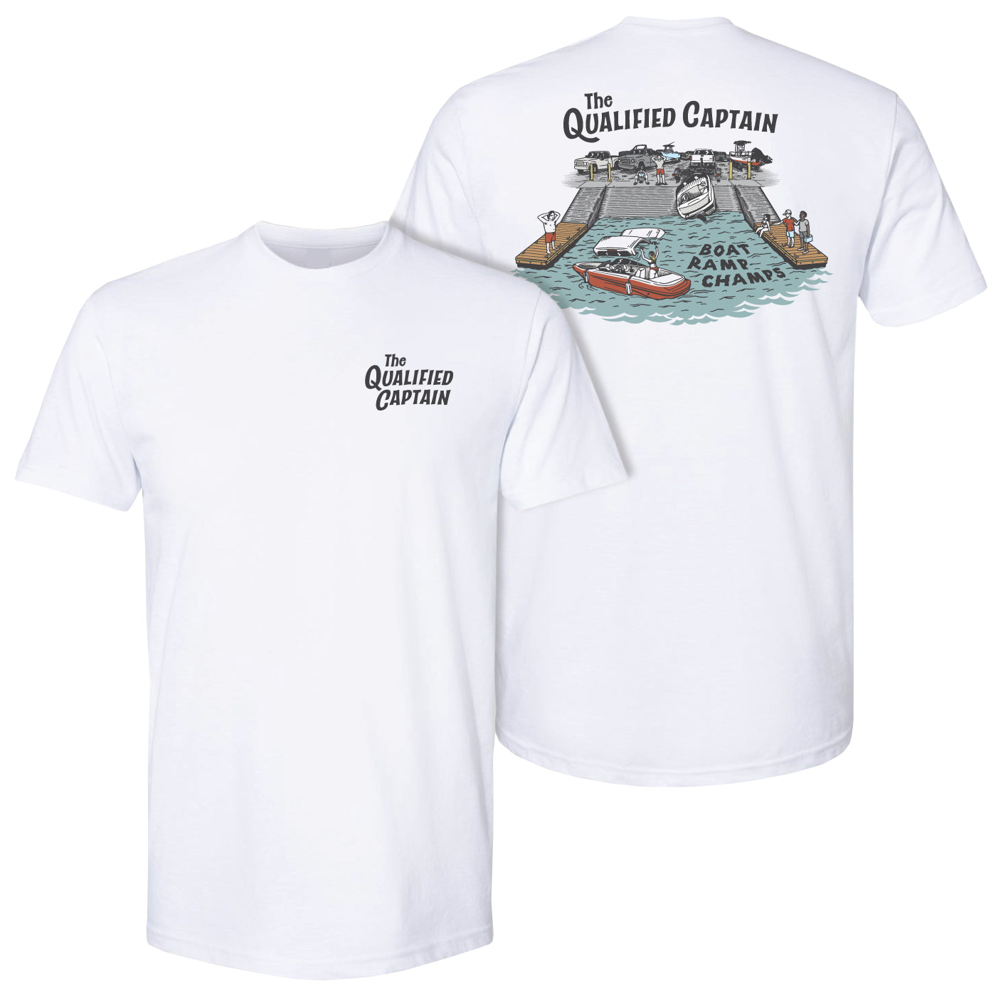 The Qualified Captain Boat Ramp Champ SS Tee White L