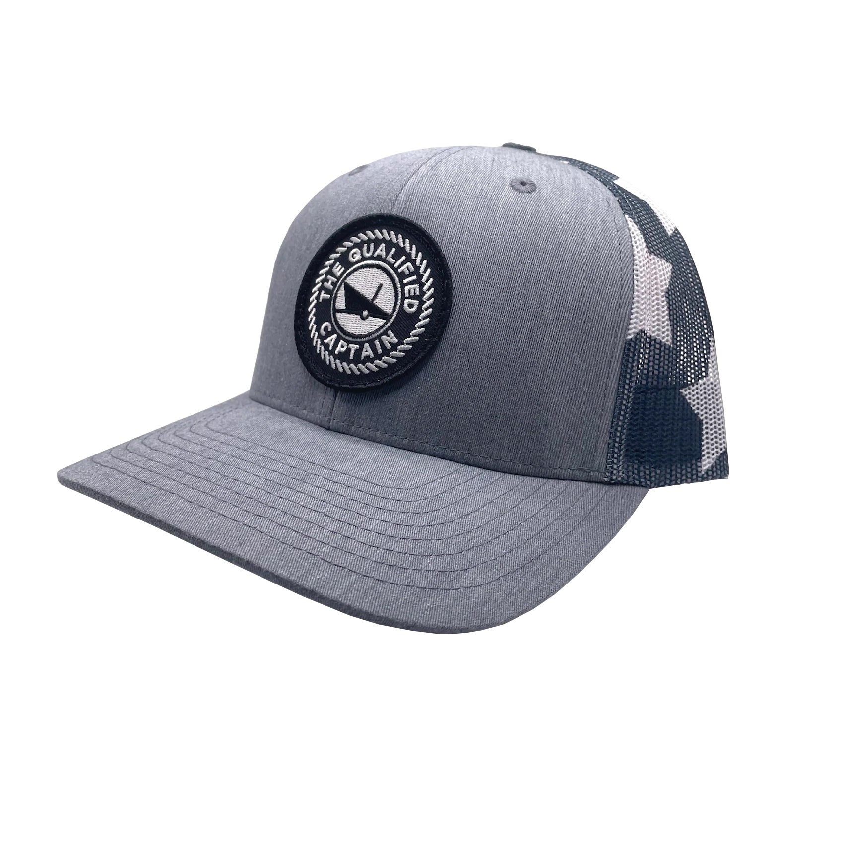 The Qualified Captain TQC Embroidered Patch Trucker Hat HeatherGrey/USA OS