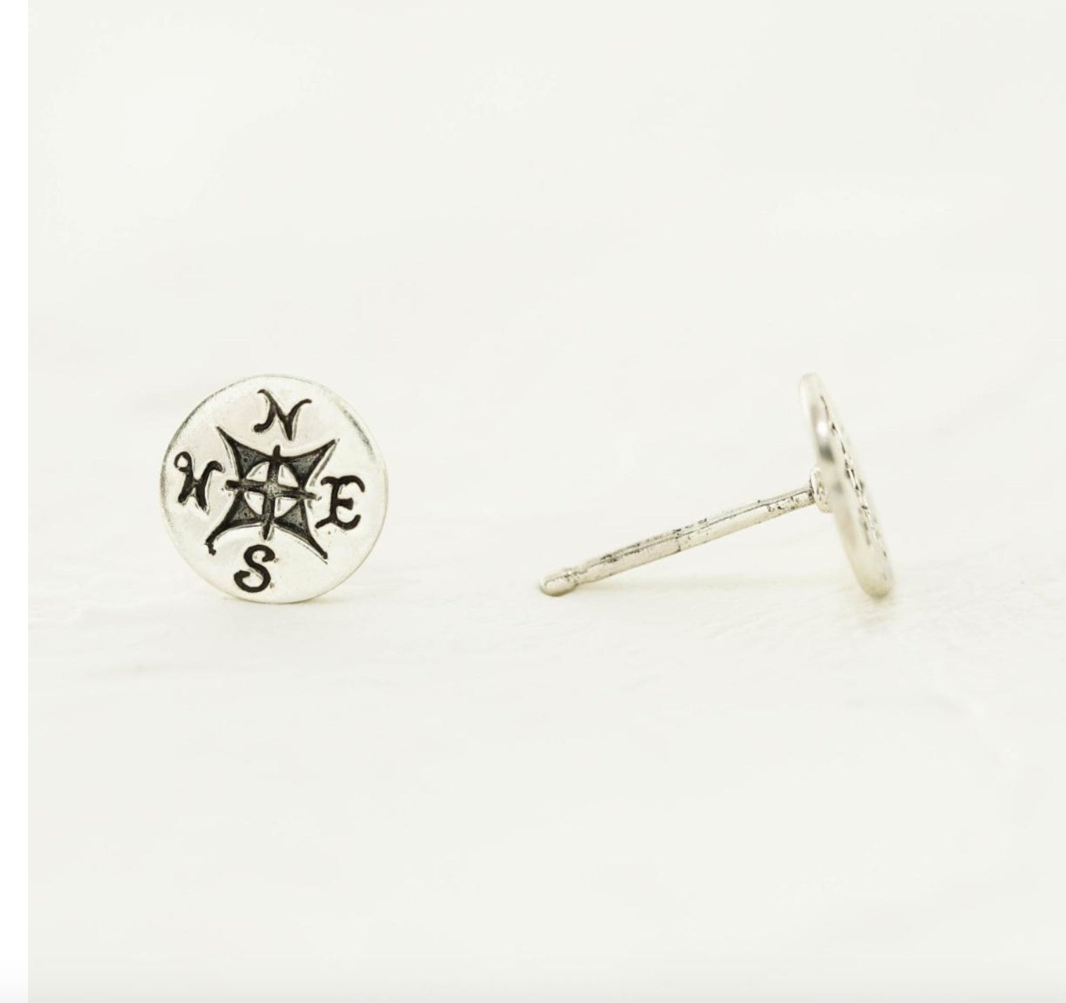 Silver Girl Compass Post Earrings Silver