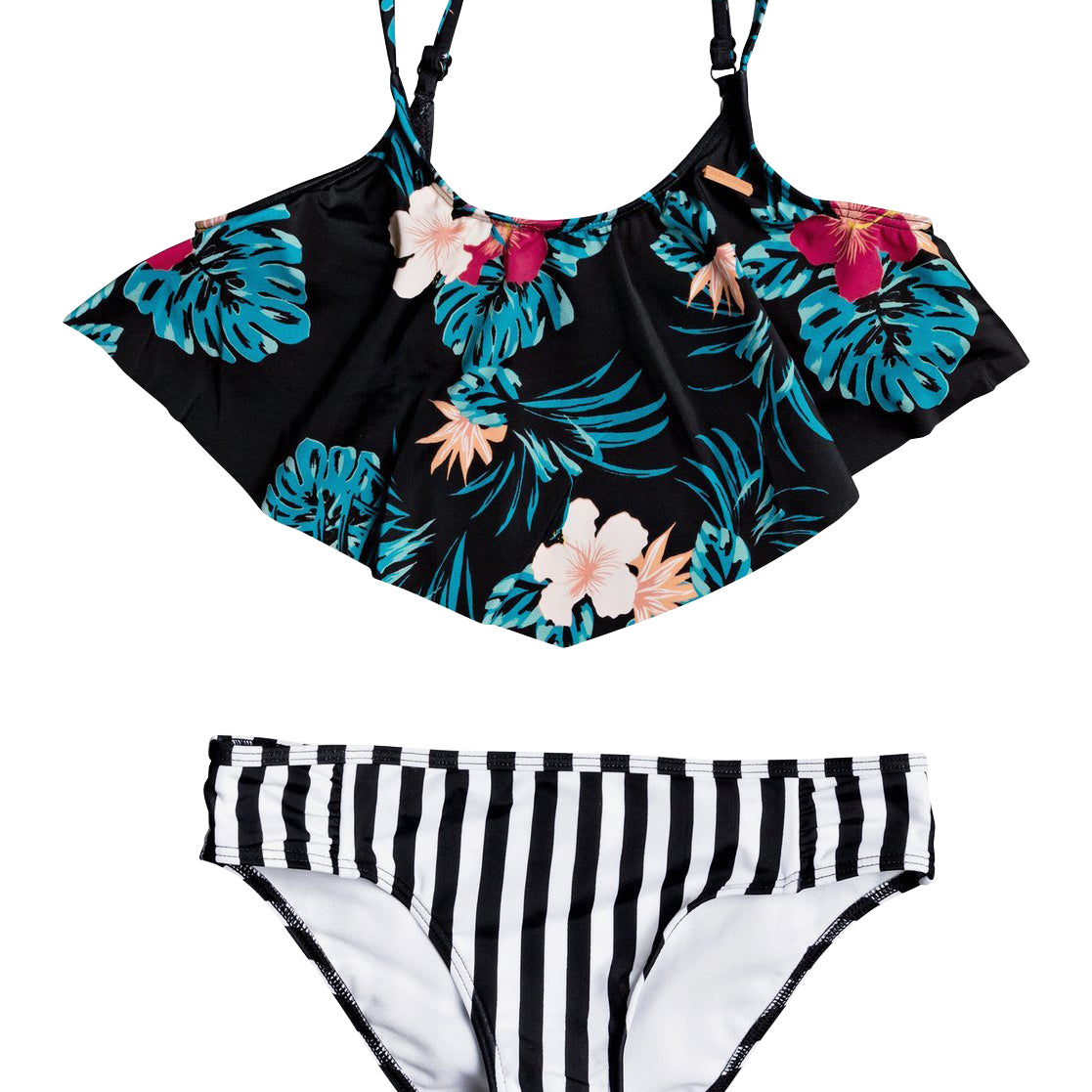 Roxy Girls' Big Sunkissed Flutter Swimsuit Set KVJ1-Black 12