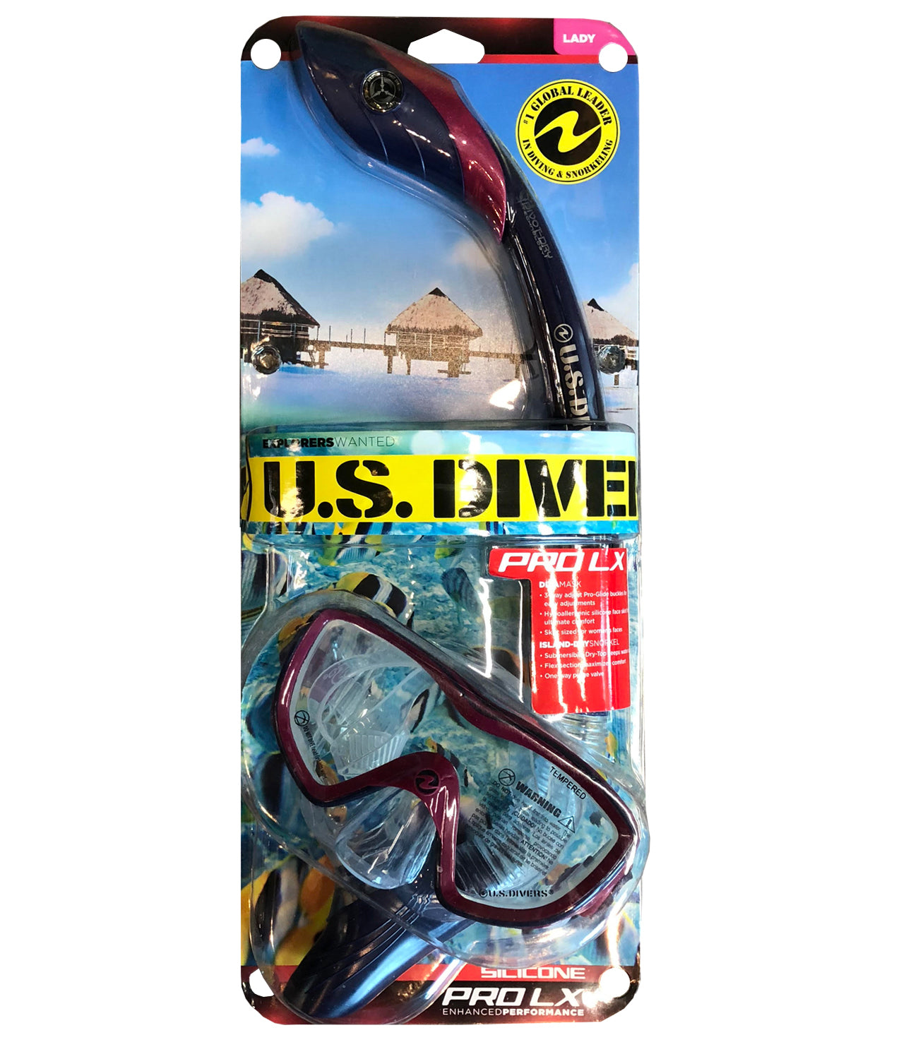 US Divers Dorado/Sea Breeze Junior Mask & Snorkel Set Red-Blueberry
