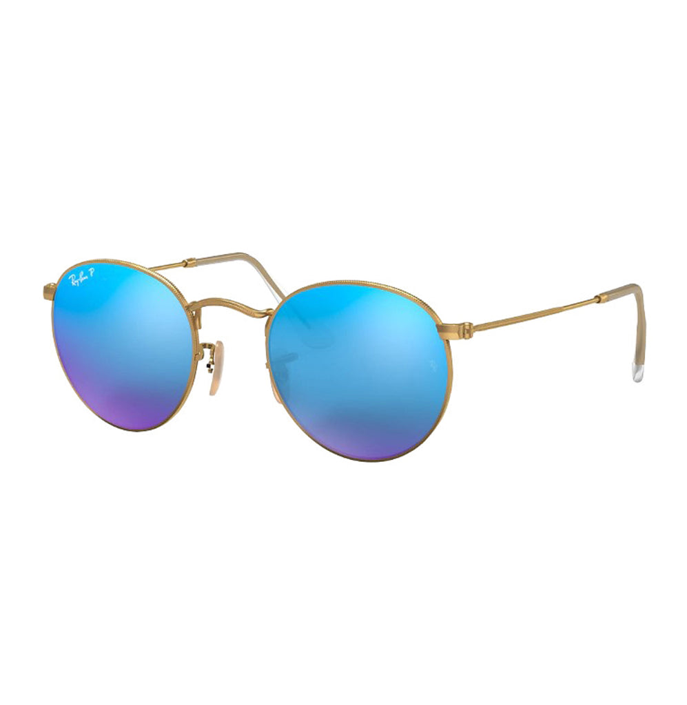 Ray Ban Round Metal Polarized Sunglasses MatteGold BlueMirror Round
