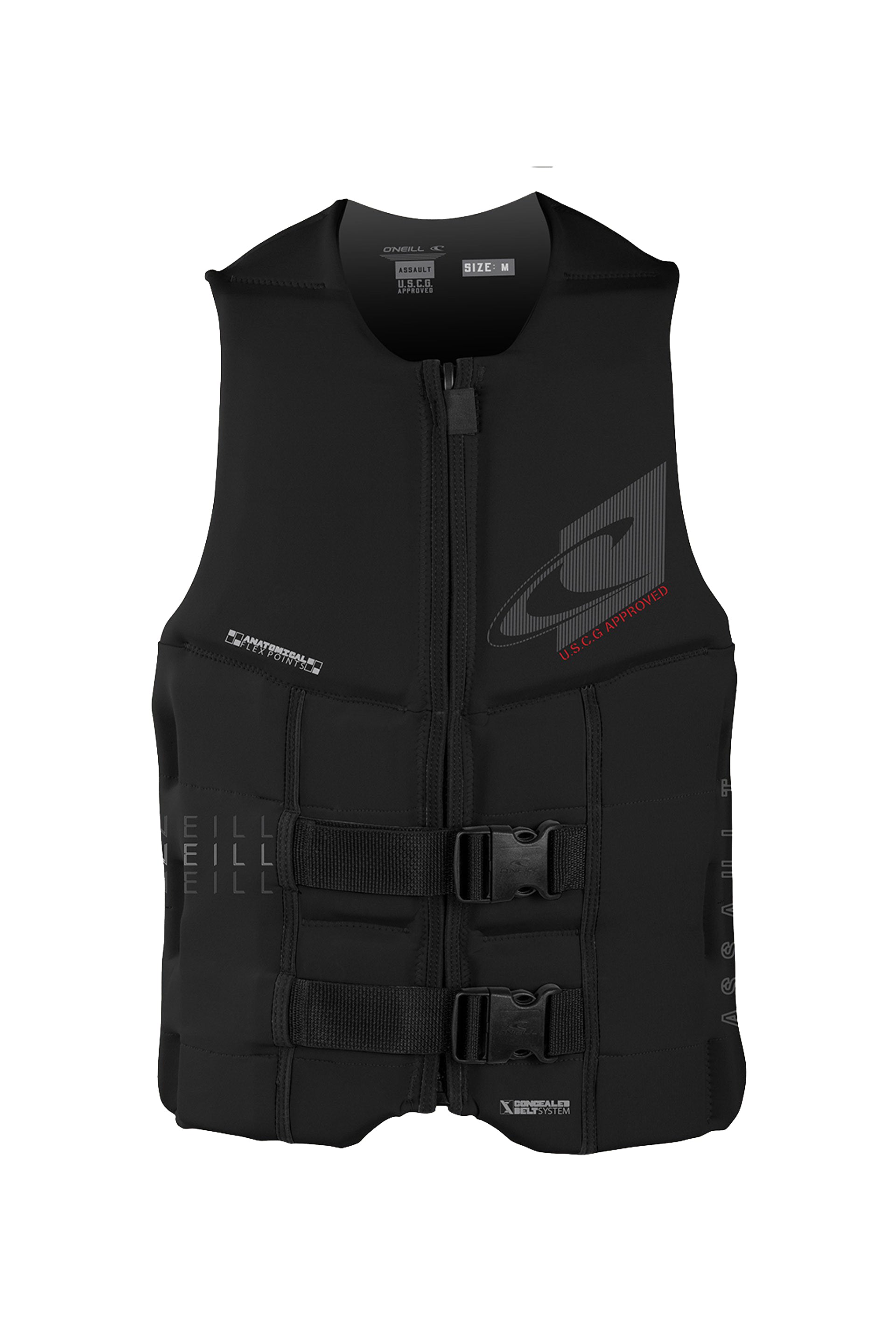 O Neill Assault FZ USCG Life Vest A00-Black-Black XL