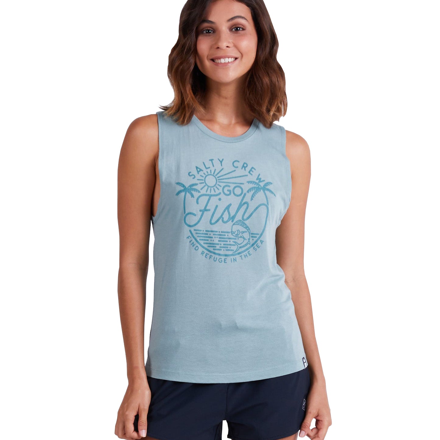 Salty Crew Womens Go Fish Muscle Tank Sage XS