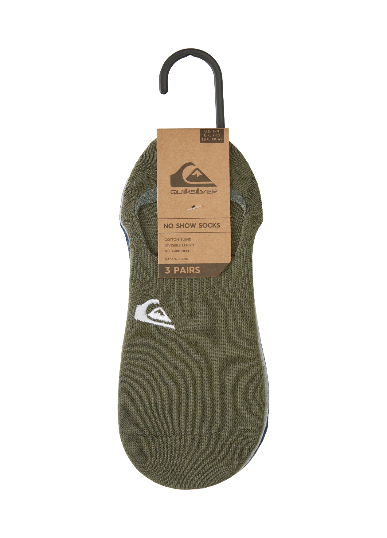 Quiksilver 3-Pack No Show Liner Socks GLW0-Olive OS