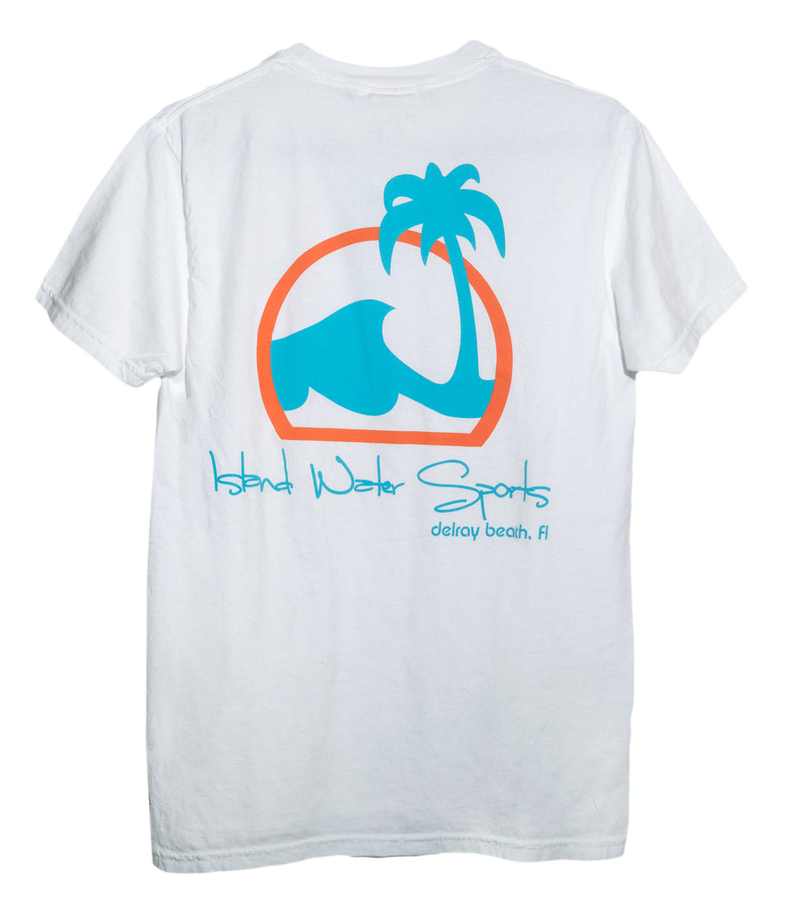 Island Water Sports Script Logo Delray S/S Tee White-Blue-Orange S