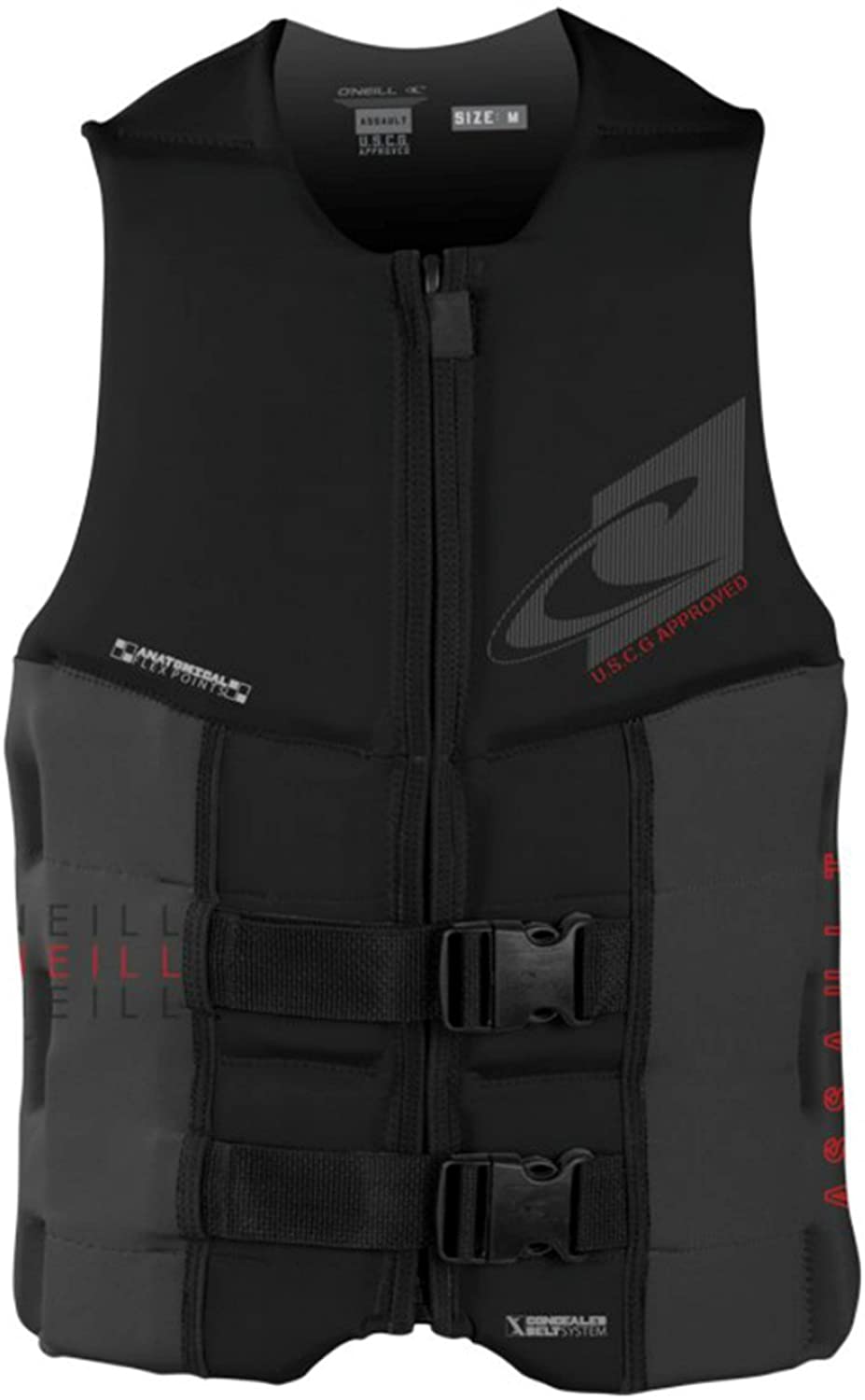 O Neill Assault FZ USCG Life Vest B82-Black-Graphite XXL