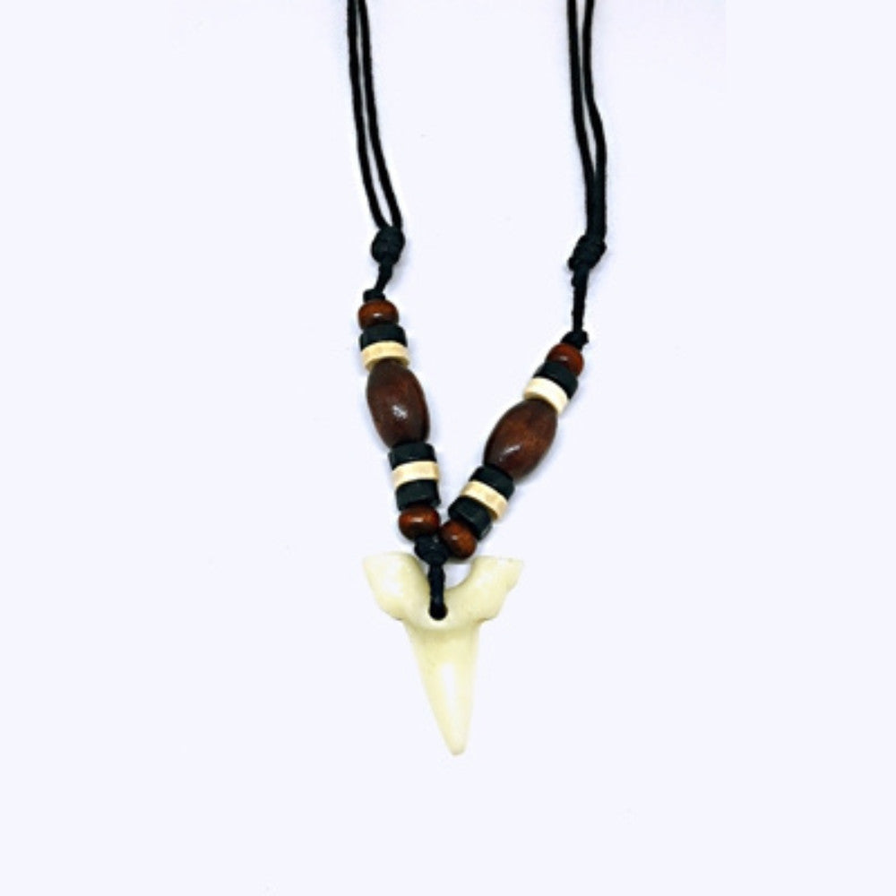 Bo Fashion Large Shark Tooth Beaded Necklace Natural OS