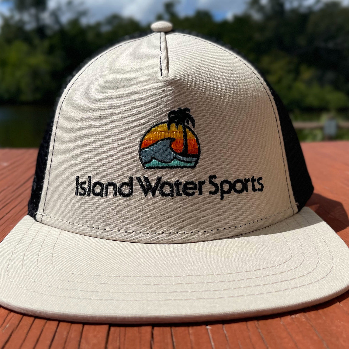 Island Water Sports Sunrise Palm Trucker Hat Birch OS