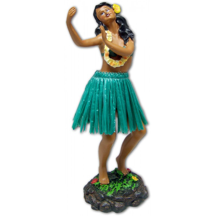 KC Hawaii Girl in Dancing Pose Green Skirt 7" Leilani Hula Dashboard Doll