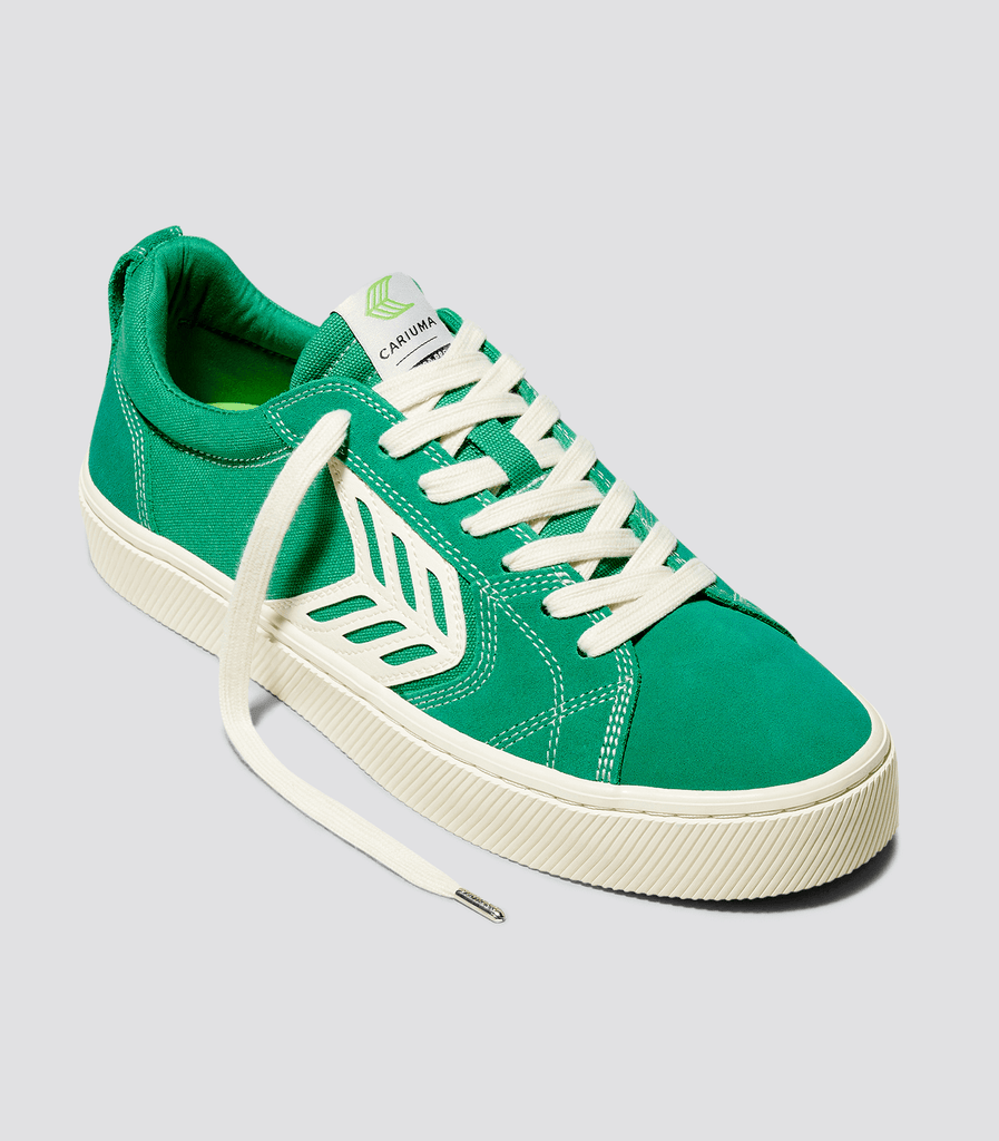 CATIBA PRO Skate Green Suede and Canvas Contrast Thread Ivory Logo Sneaker Men.