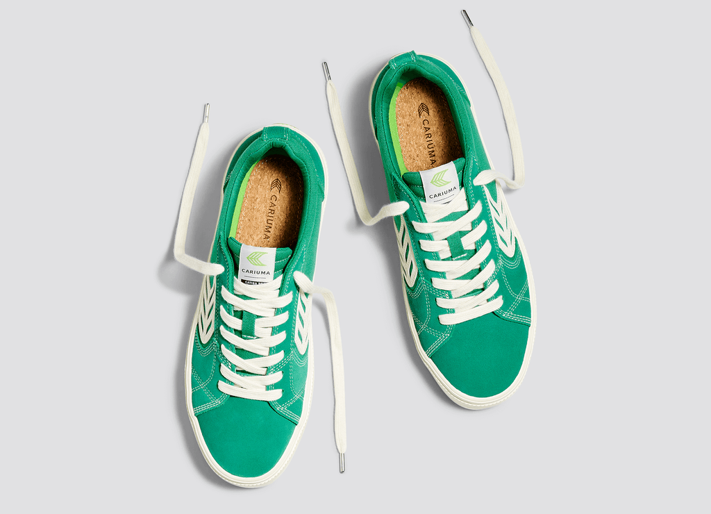 CATIBA PRO Skate Green Suede and Canvas Contrast Thread Ivory Logo Sneaker Men.