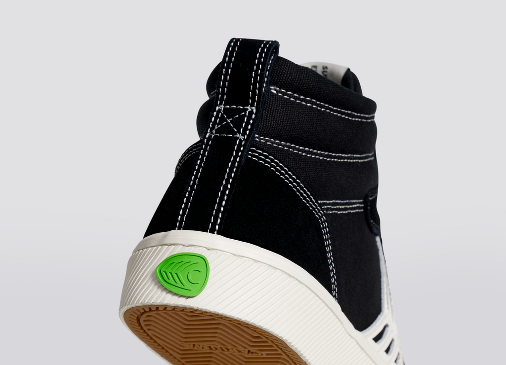 CATIBA PRO High Skate Black Suede and Canvas Contrast Thread Ivory Logo Sneaker Men.
