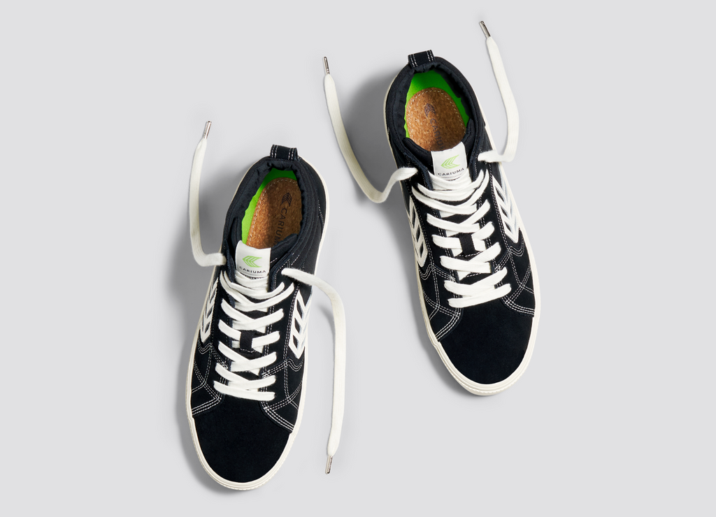CATIBA PRO High Skate Black Suede and Canvas Contrast Thread Ivory Logo Sneaker Men.