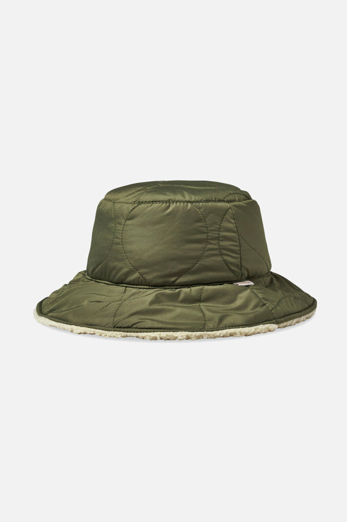Petra Reversible Bucket Hat - Military Olive/Dove Sherpa.