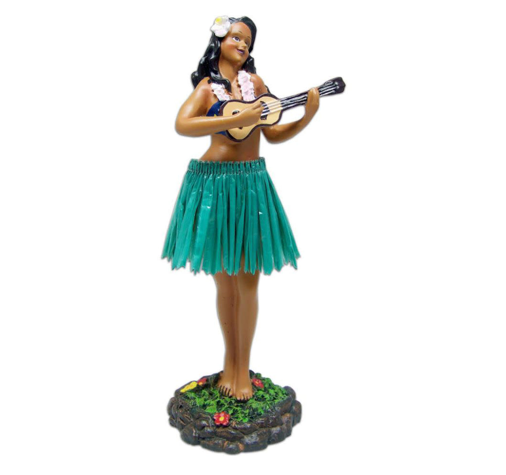 KC Hawaii Girl w/Ukulele Green Skirt 7" Leilani Hula Dashboard Doll