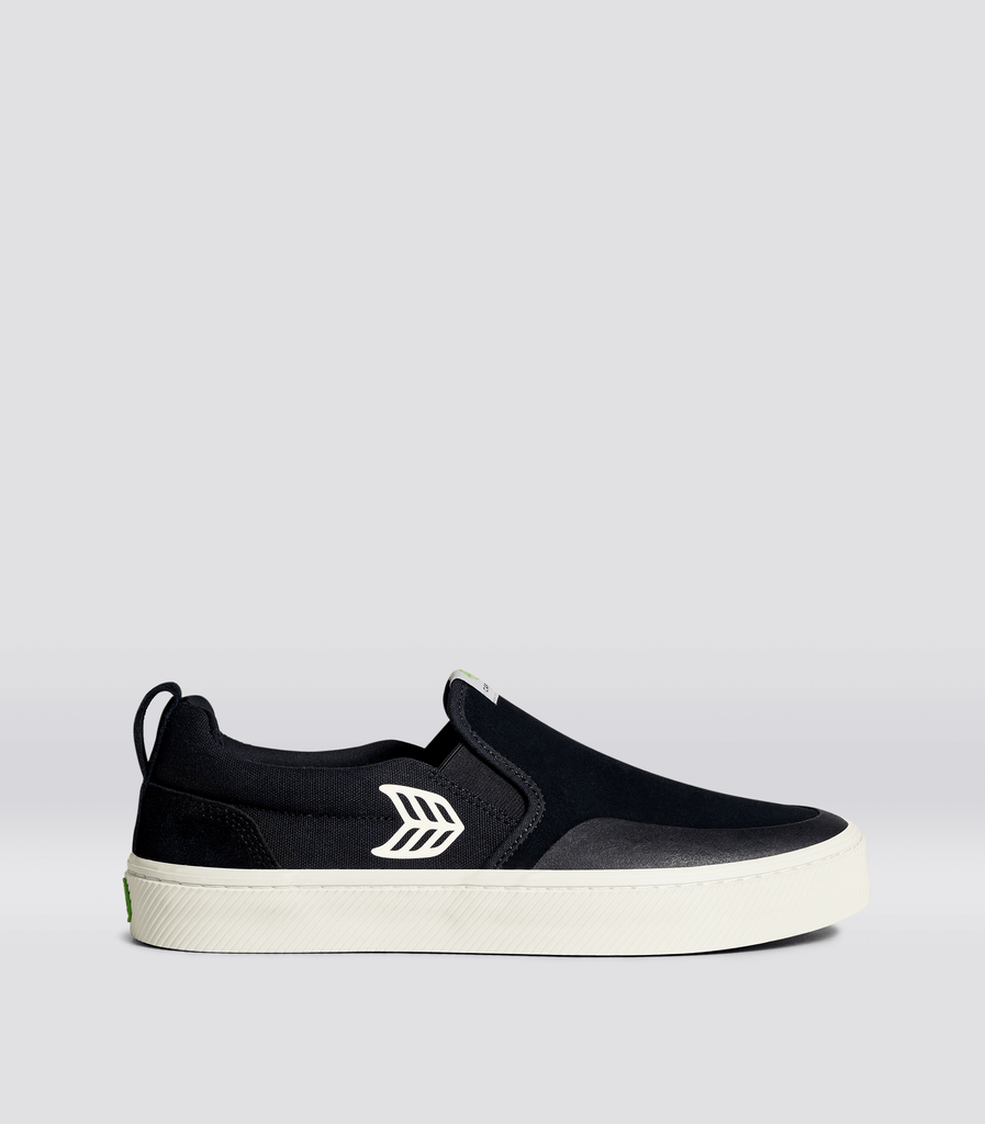 SLIP ON Skate PRO Black Suede and Canvas Ivory Logo Sneaker Men.
