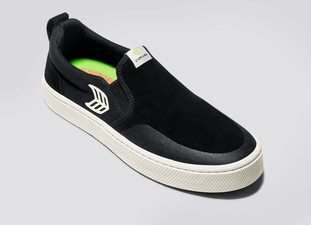 SLIP ON Skate PRO Black Suede and Canvas Ivory Logo Sneaker Women.