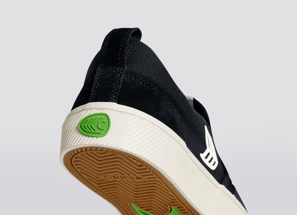 SLIP ON Skate PRO Black Suede and Canvas Ivory Logo Sneaker Women.