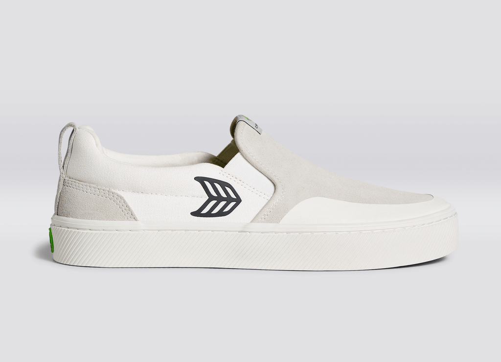 SLIP ON Skate PRO Off-White Canvas Vintage White Suede Black Logo Sneaker Men.