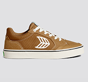VALLELY Skate Camel Suede and Cordura Ivory Logo Sneaker Women.