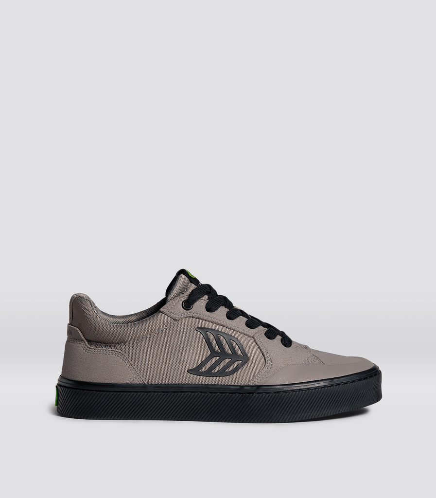 VALLELY Skate Charcoal Grey Suede and Cordura Black Logo Sneaker Women.